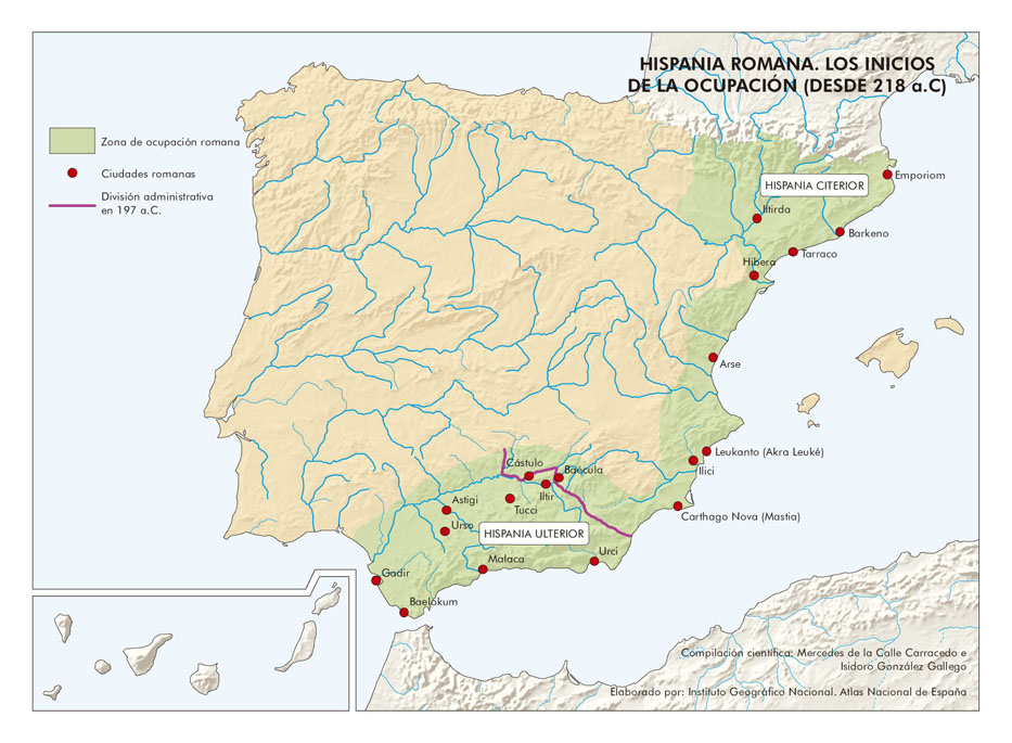 Zonas de Hispania ocupadas por los romanos tras la segunda guerra púnica