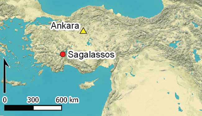 Mapa con la situacion del sitio arqueológico de Sagalassos