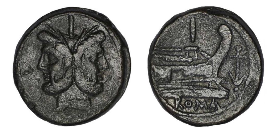 Moneda romana del Museo Británico As de bronce conservado en el museo Británico