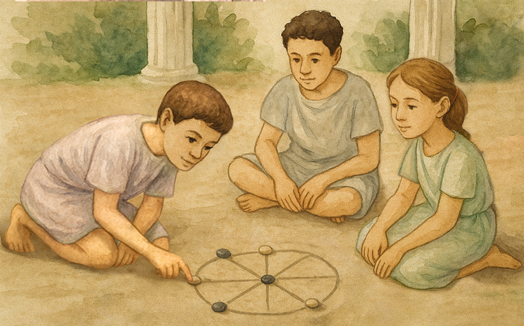 Niños jugando terni lapilli Niños romanos jugando al terni lapilli