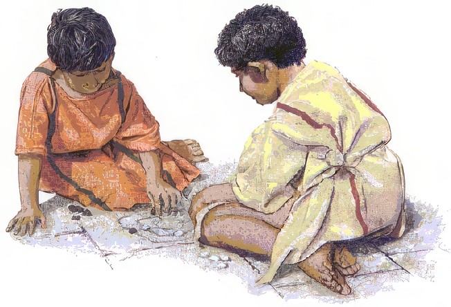 Niños romanos jugando al tres en raya Niños romanos jugando terni lapilli