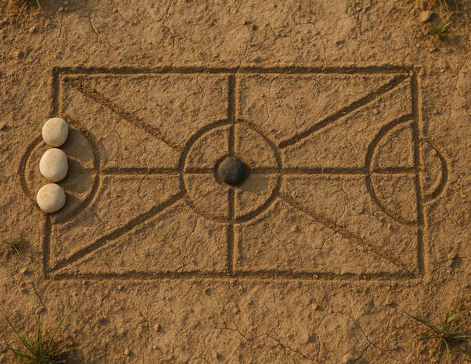 Reconstrucción de un juego romano del oso Recreación virtual de un juego del oso de tablero rectangular