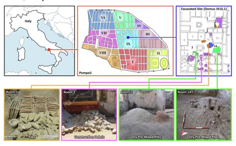 Localización de la obra de Pompeya donde se ha investigado el hormigón romano